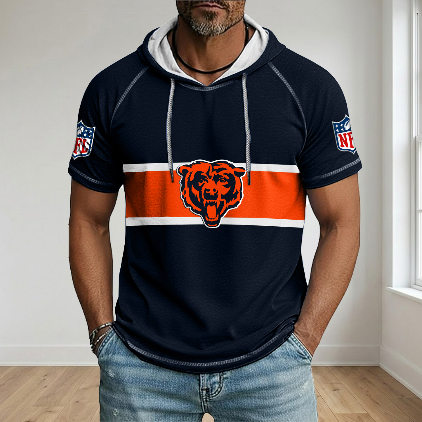 NFL x CHI Best Dad Hooded Short Sleeve Shirt HLP 230426 HLPHUONG