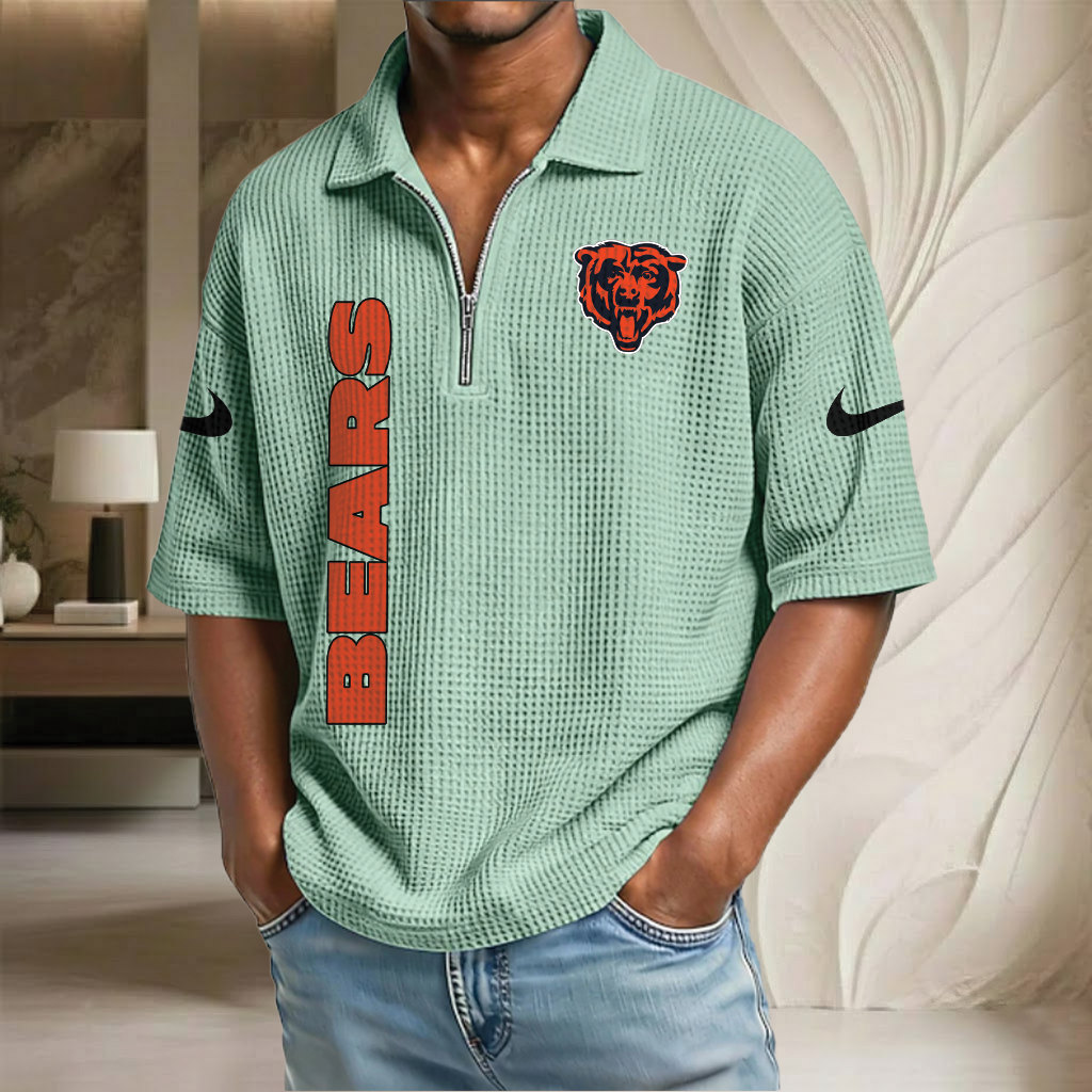 NFL x CHI Waffle Half-Zip Polo Shirt HLP 070326 HLPHUONG