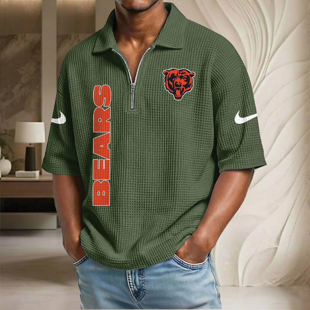 NFL x CHI Waffle Half-Zip Polo Shirt HLP 070326 HLPHUONG