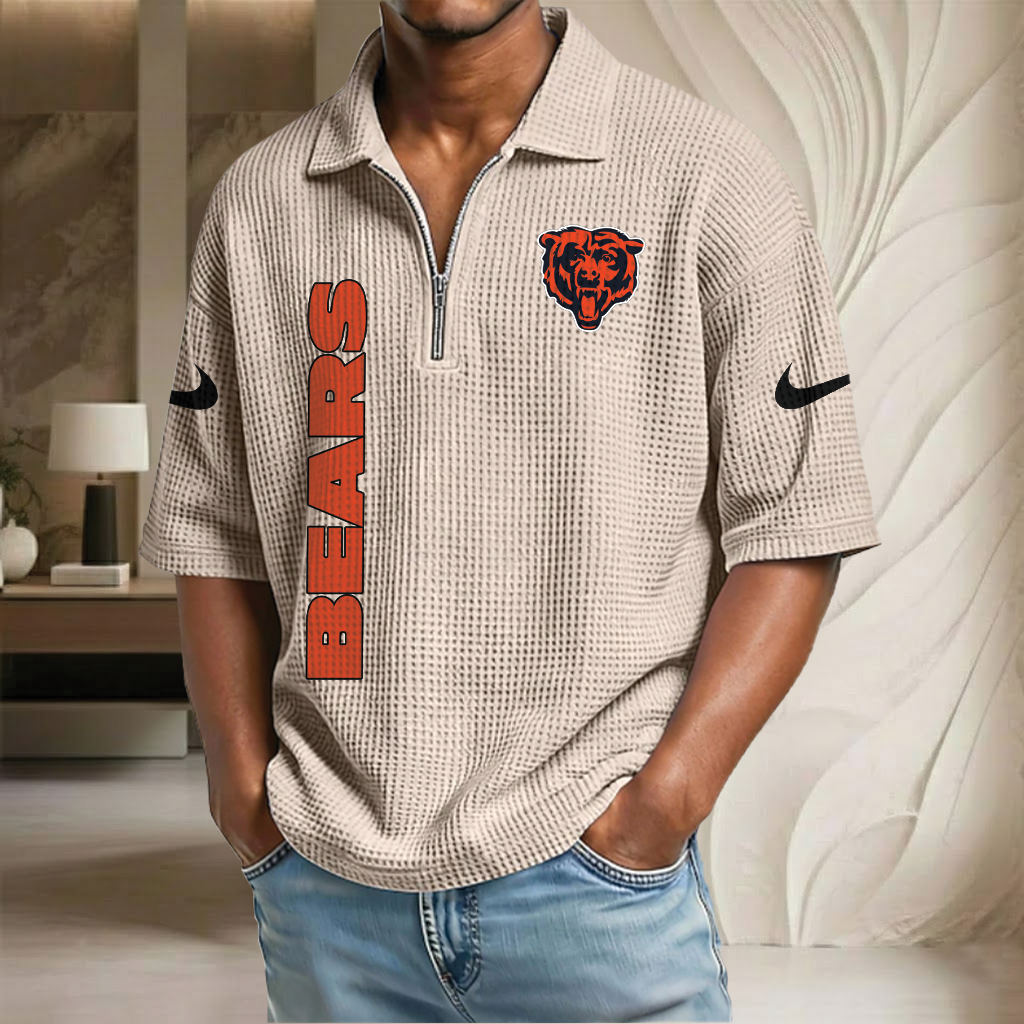 NFL x CHI Waffle Half-Zip Polo Shirt HLP 070326 HLPHUONG