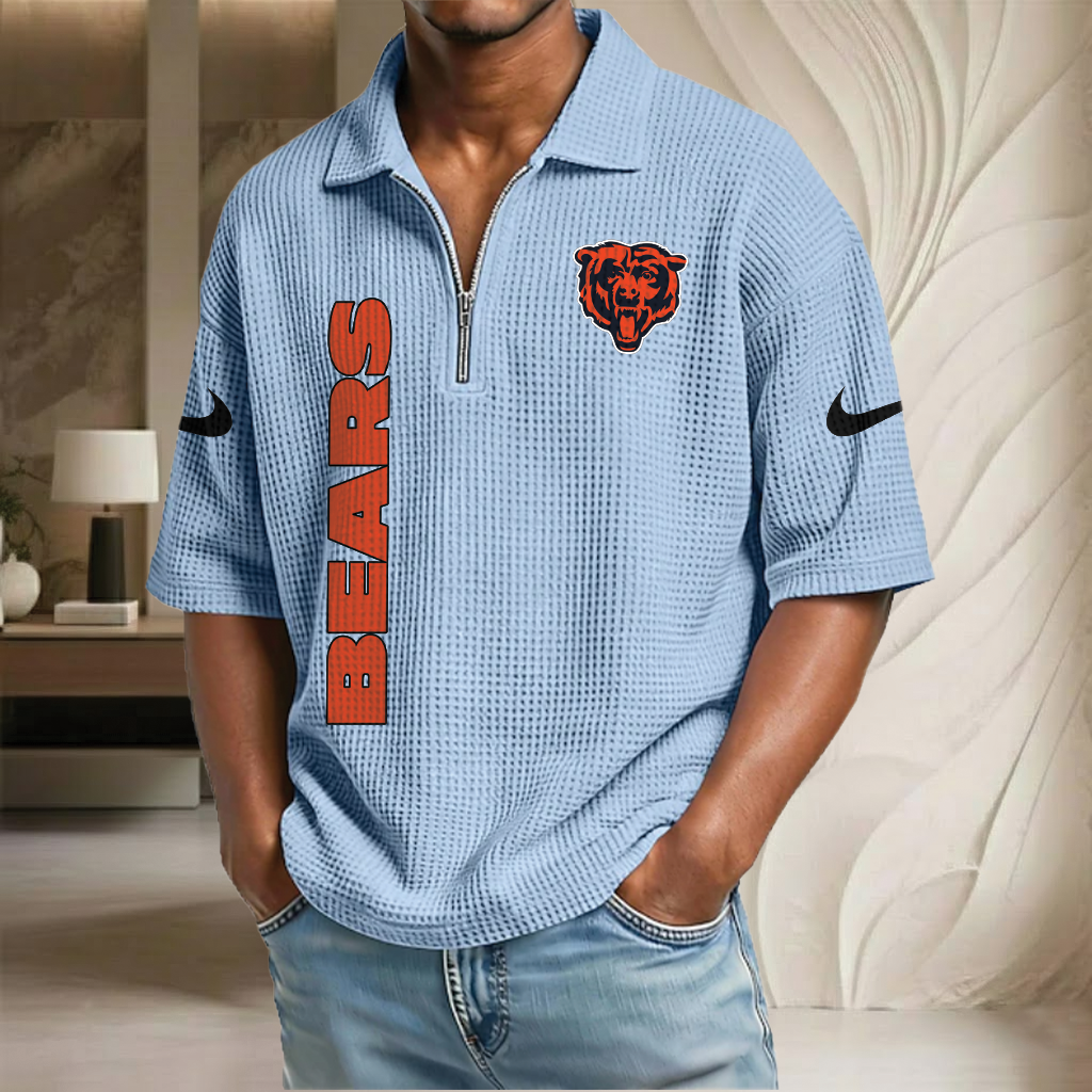 NFL x CHI Waffle Half-Zip Polo Shirt HLP 070326 HLPHUONG