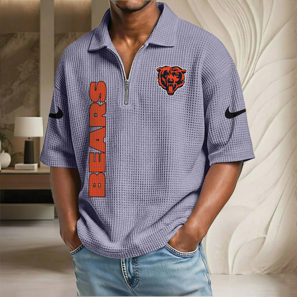 NFL x CHI Waffle Half-Zip Polo Shirt HLP 070326 HLPHUONG