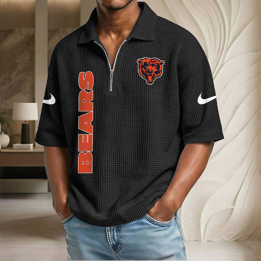 NFL x CHI Waffle Half-Zip Polo Shirt HLP 070326 HLPHUONG