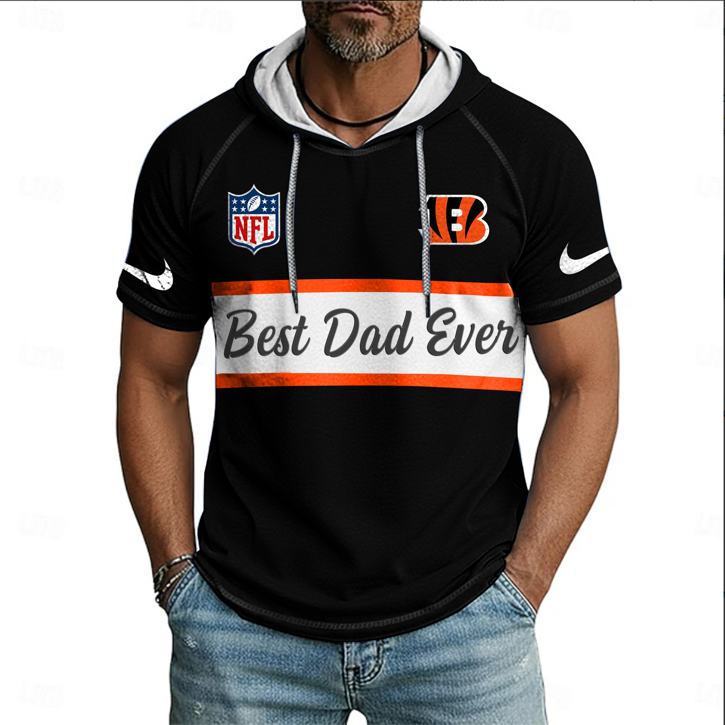 NFL x CIN Best Dad Hooded Short Sleeve Shirt HLP 220426 HLPHUONG