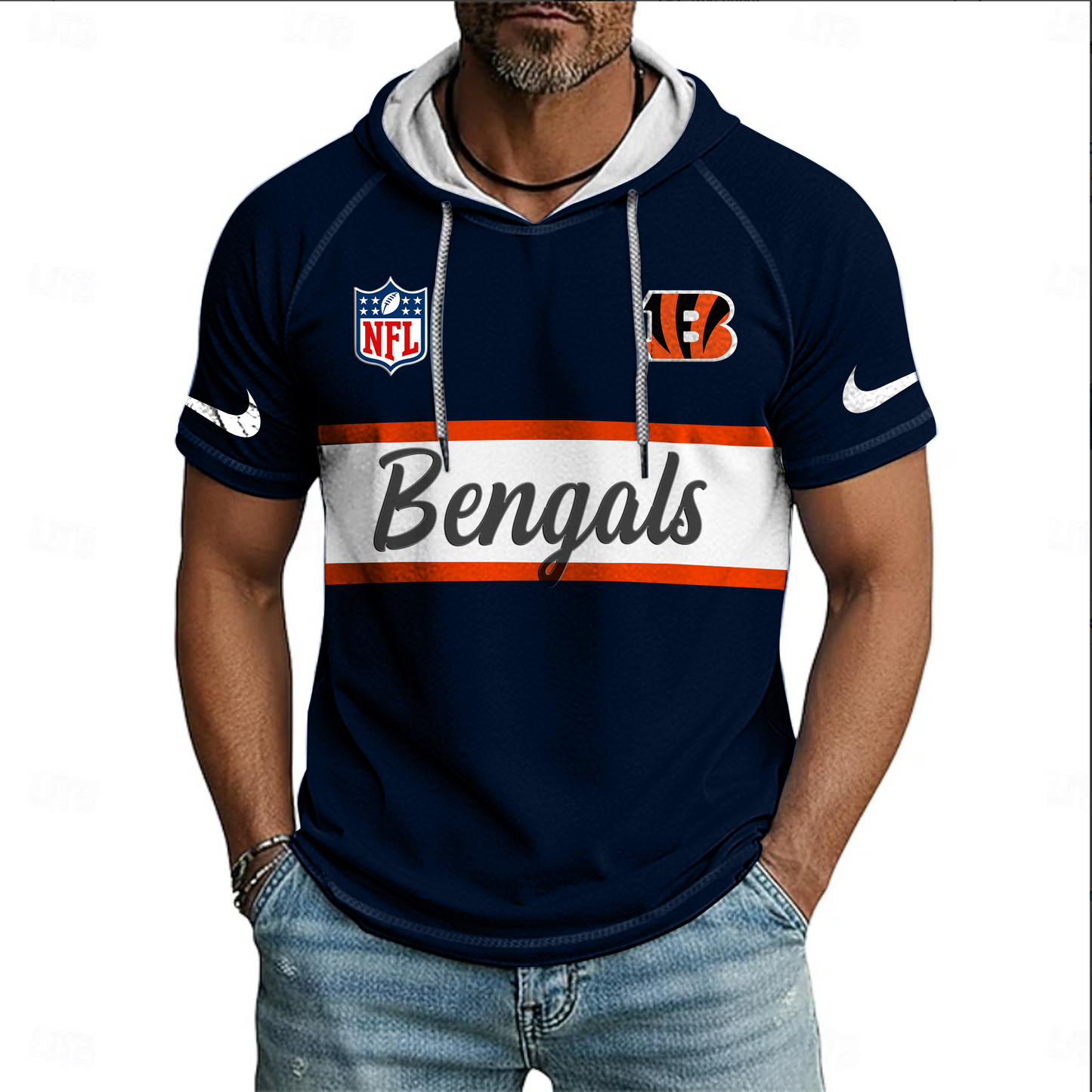 NFL x CIN Sport Hooded Short Sleeve Shirt HLP 20426 HLPHUONG
