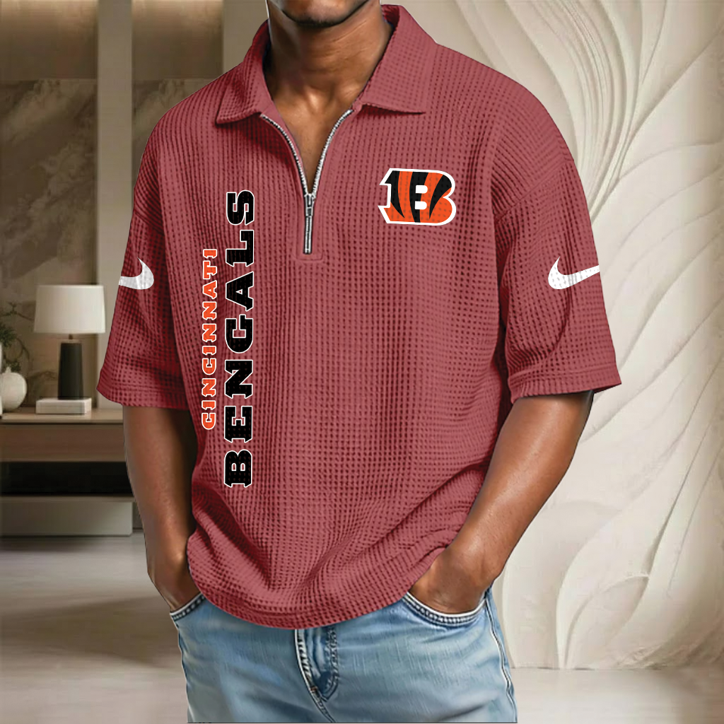NFL x CIN Waffle Half-Zip Polo Shirt HLP 070326 HLPHUONG