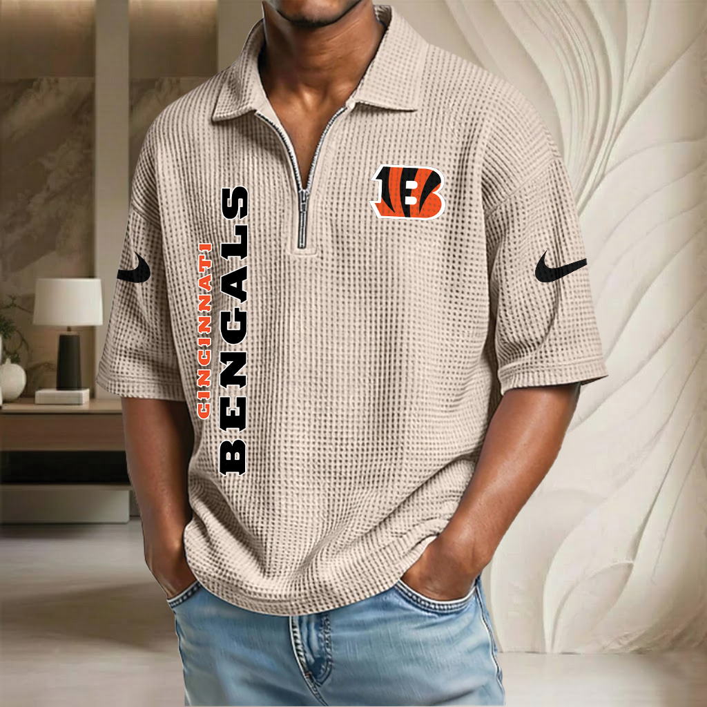 NFL x CIN Waffle Half-Zip Polo Shirt HLP 070326 HLPHUONG