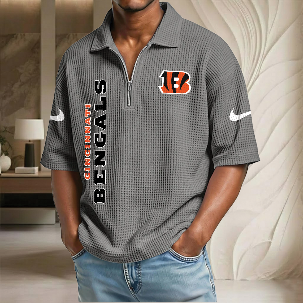NFL x CIN Waffle Half-Zip Polo Shirt HLP 070326 HLPHUONG