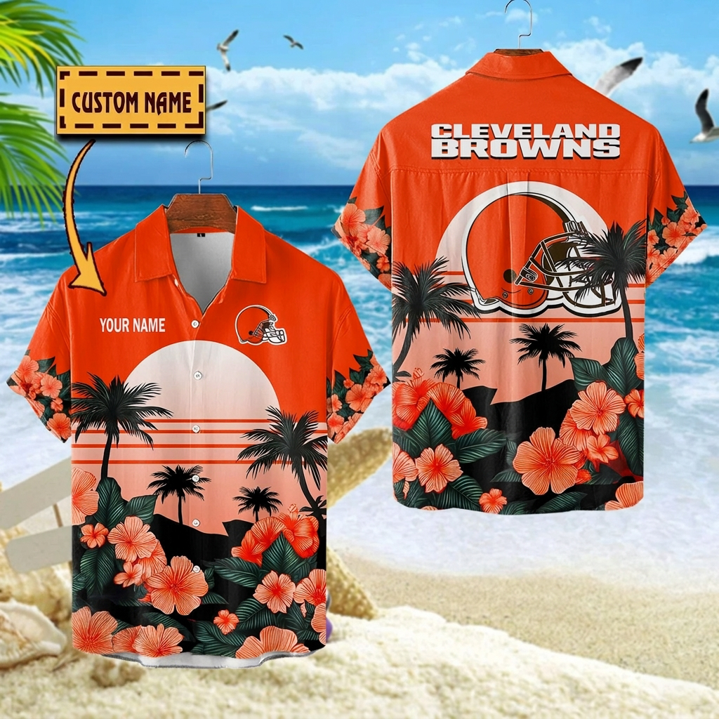 NFL x CLE Football Palm Trees Flower Custom Name Hawaiian Shirt HLP 070526 LBN