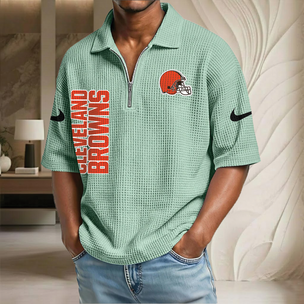NFL x CLE Waffle Half-Zip Polo Shirt HLP 070326 HLPHUONG