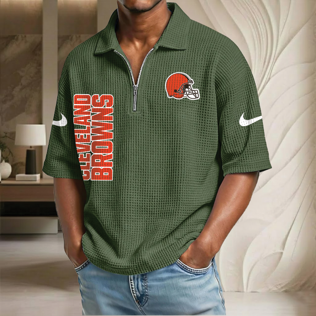 NFL x CLE Waffle Half-Zip Polo Shirt HLP 070326 HLPHUONG