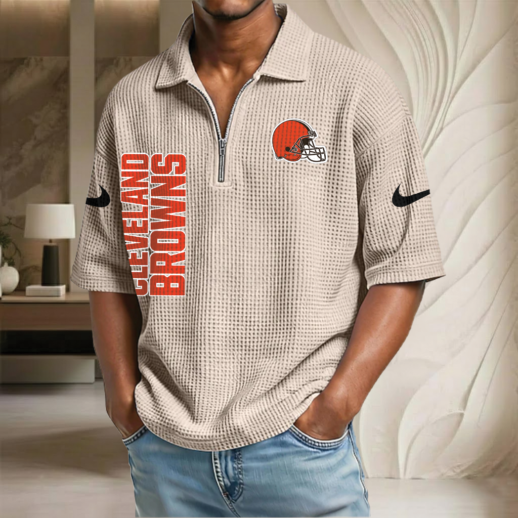 NFL x CLE Waffle Half-Zip Polo Shirt HLP 070326 HLPHUONG