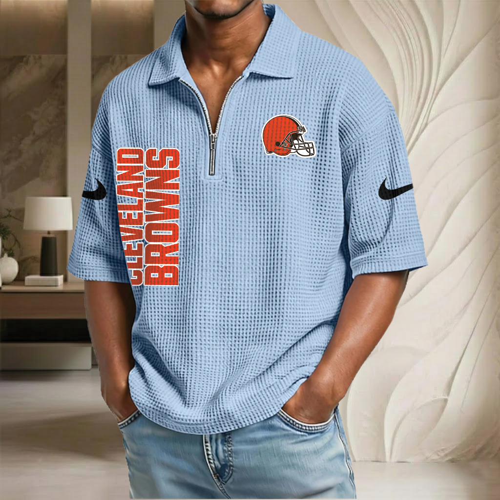 NFL x CLE Waffle Half-Zip Polo Shirt HLP 070326 HLPHUONG