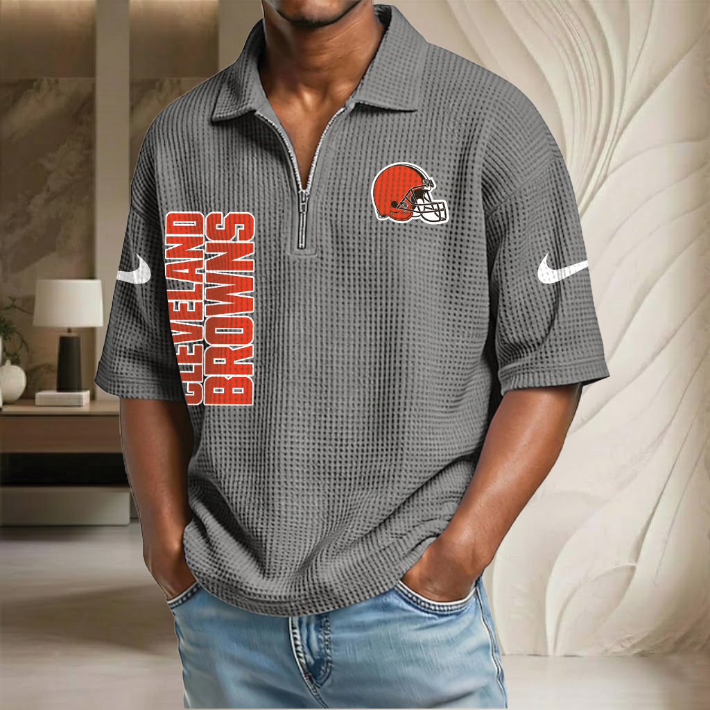 NFL x CLE Waffle Half-Zip Polo Shirt HLP 070326 HLPHUONG