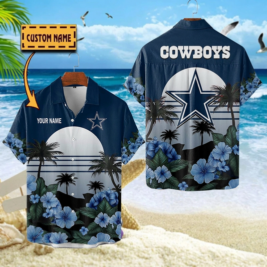 NFL x DAL Football Palm Trees Flower Custom Name Hawaiian Shirt HLP 070526 LBN