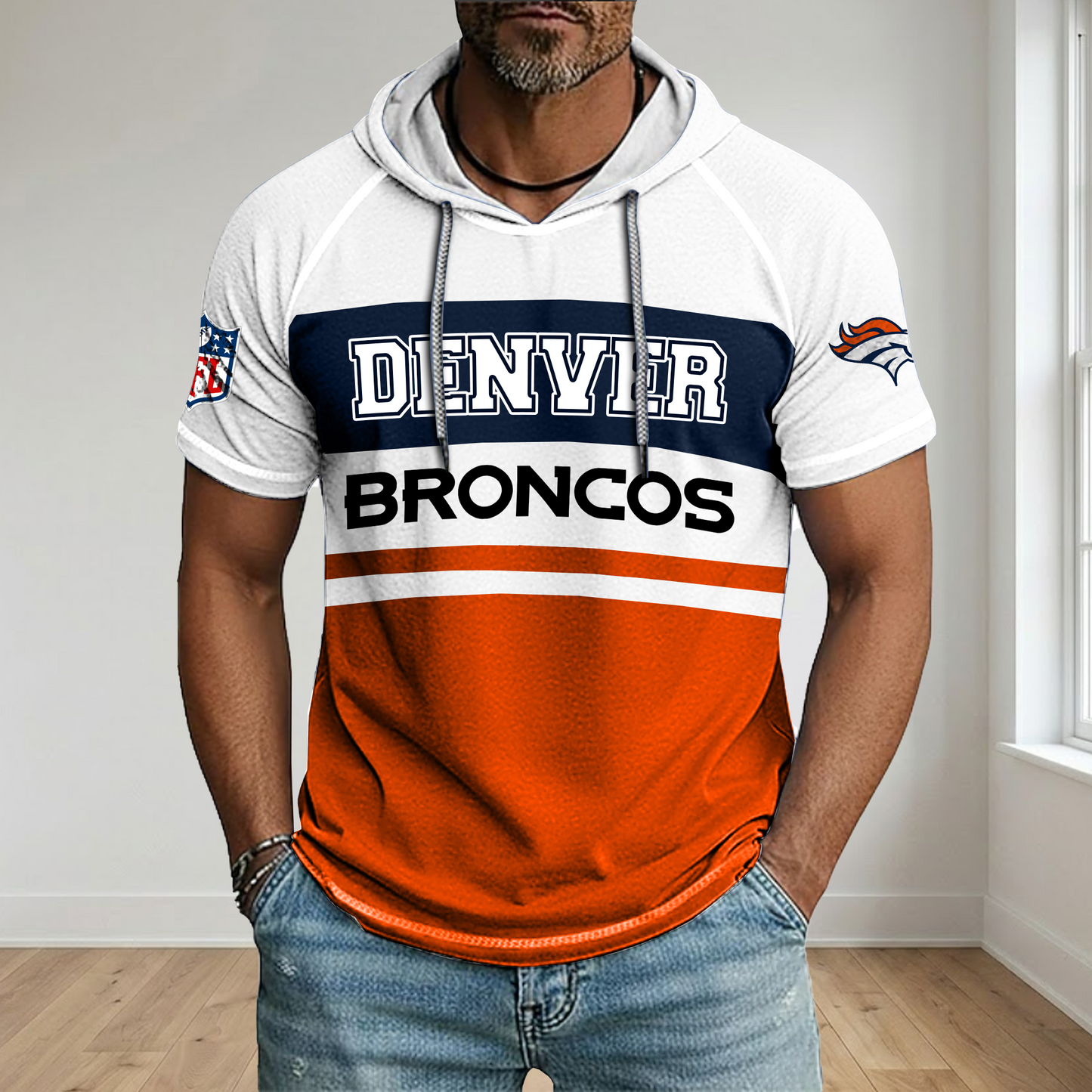 NFL x DEN Football Hooded Short Sleeve Shirt HLP 280426 HLPHUONG