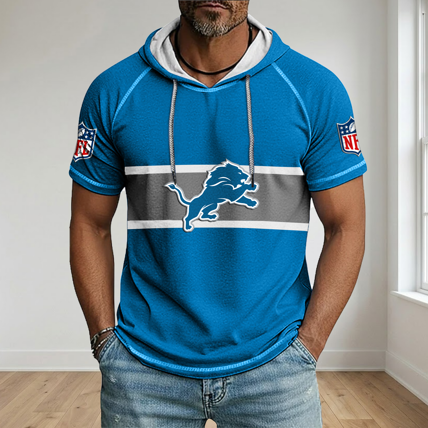 NFL x DET Best Dad Hooded Short Sleeve Shirt HLP 230426 HLPHUONG