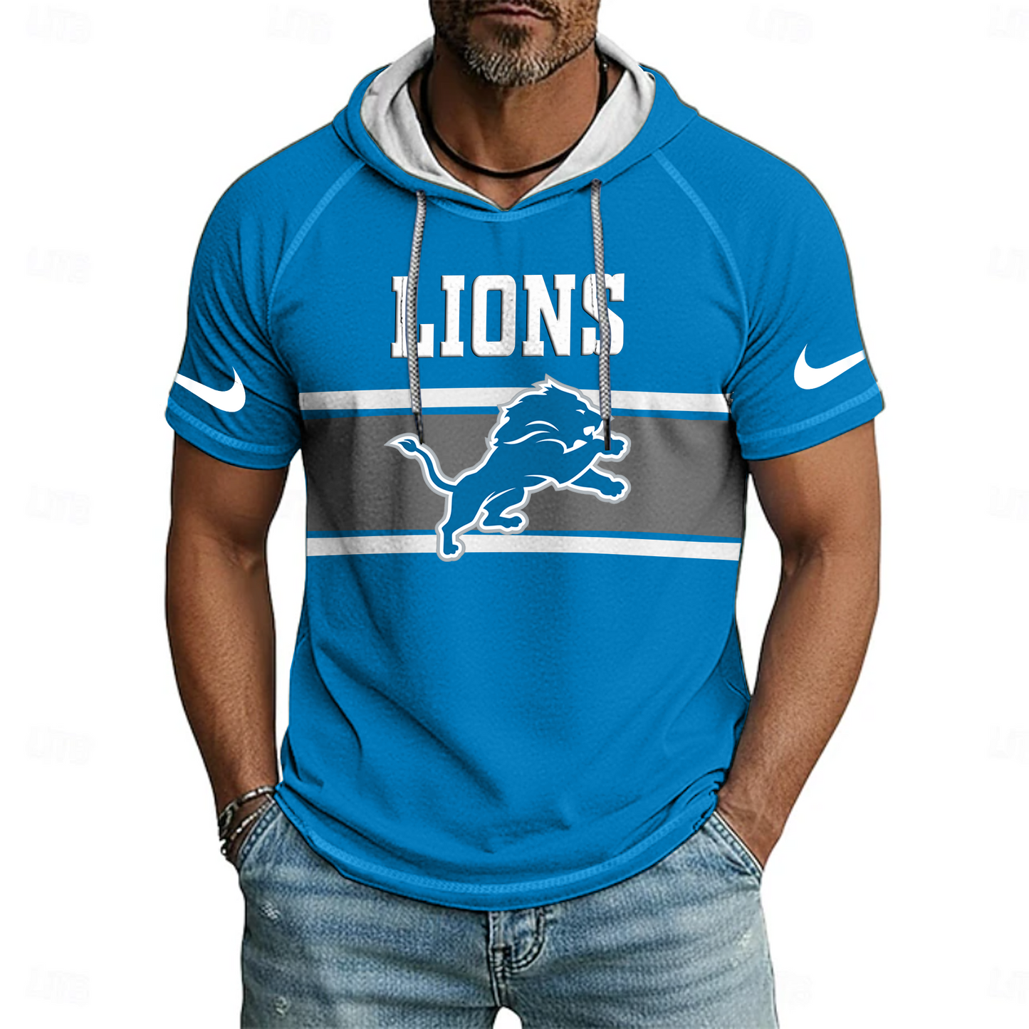 NFL x DET Hooded Short Sleeve Shirt HLP 030426 HLPHUONG