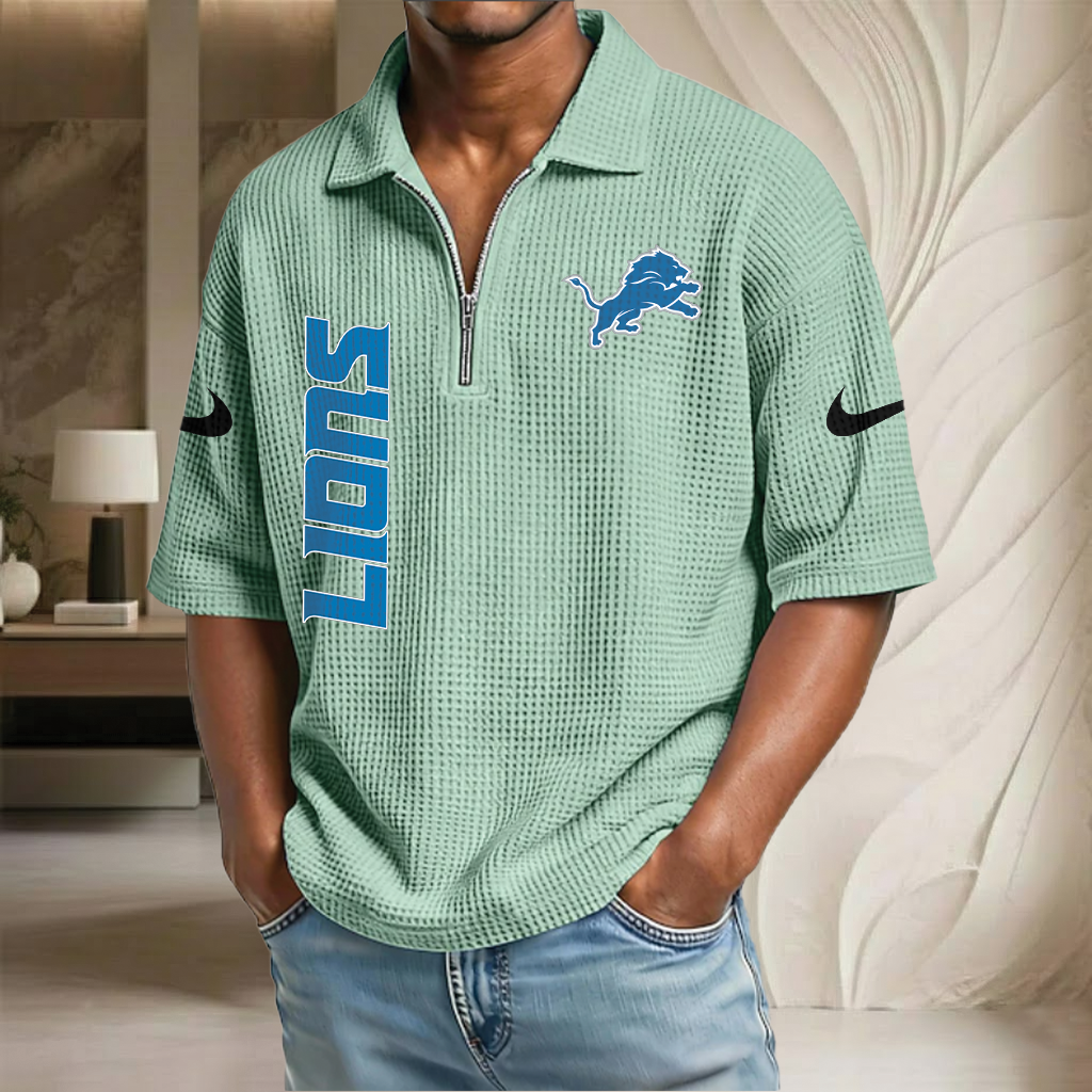 NFL x DET Waffle Half-Zip Polo Shirt HLP 070326 HLPHUONG