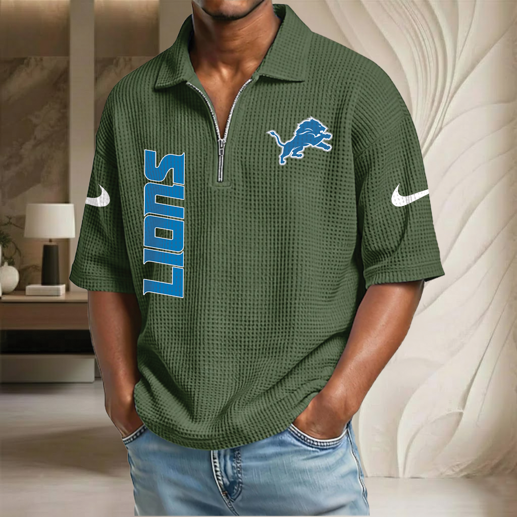 NFL x DET Waffle Half-Zip Polo Shirt HLP 070326 HLPHUONG