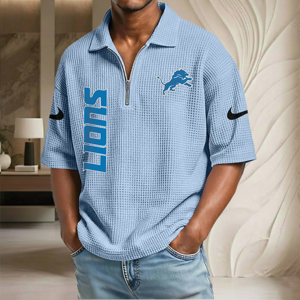 NFL x DET Waffle Half-Zip Polo Shirt HLP 070326 HLPHUONG
