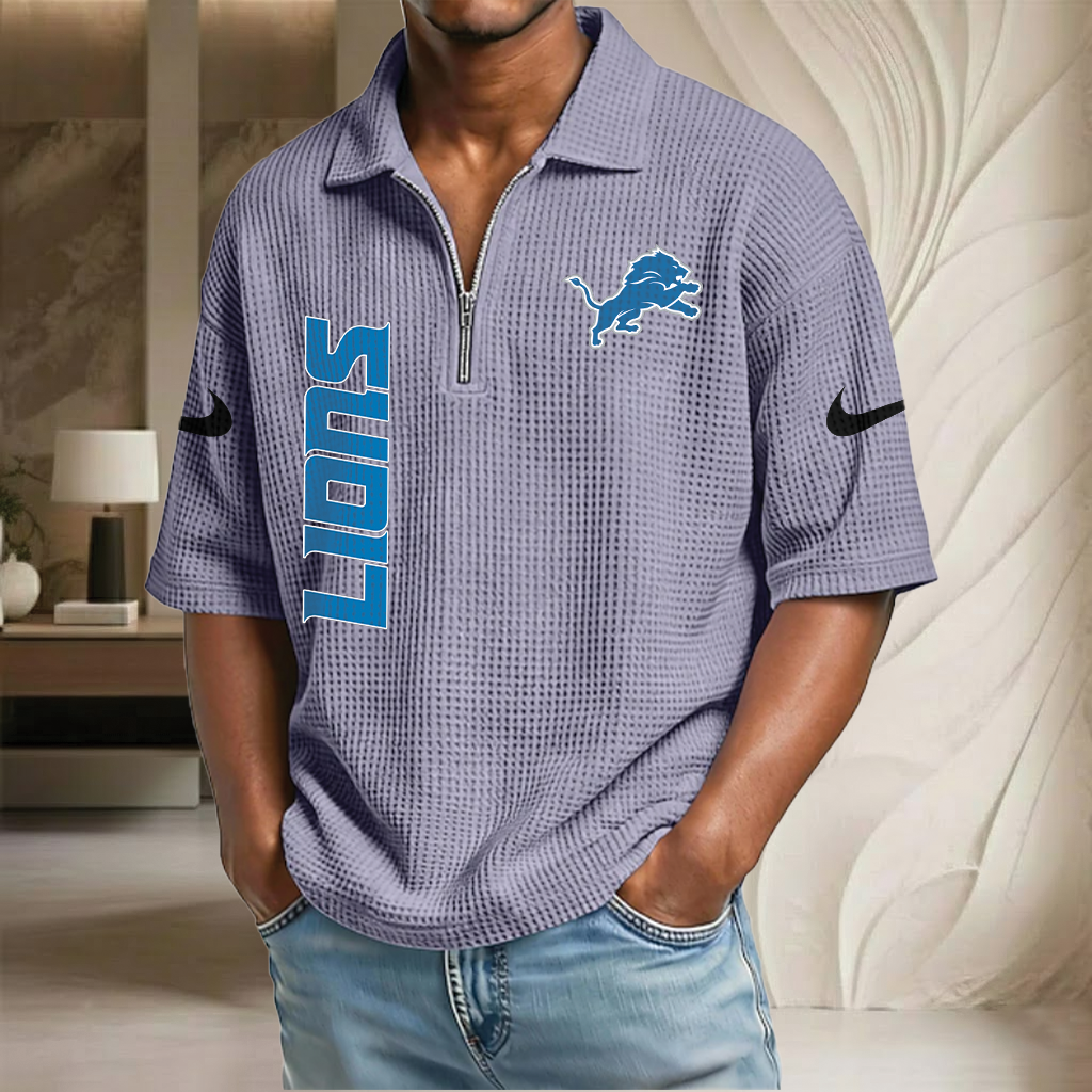 NFL x DET Waffle Half-Zip Polo Shirt HLP 070326 HLPHUONG