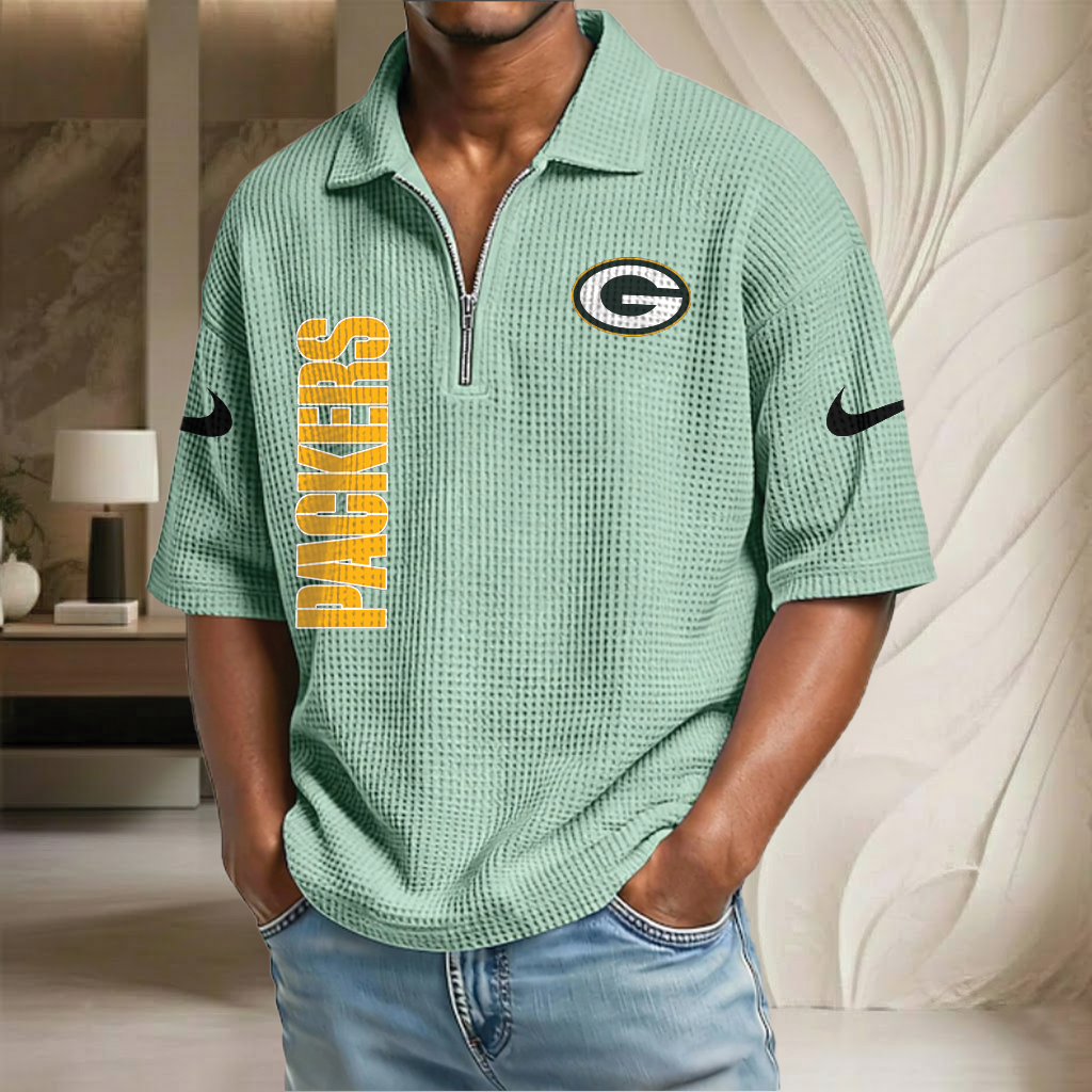 NFL x GB Waffle Half-Zip Polo Shirt HLP 070326 HLPHUONG