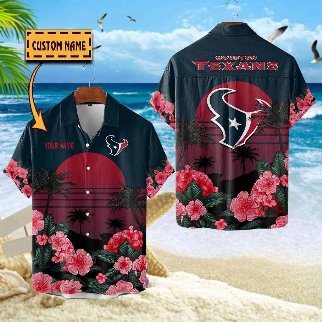 NFL x HOU Football Palm Trees Flower Custom Name Hawaiian Shirt HLP 070526 LBN