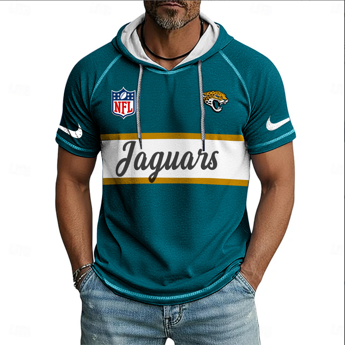 NFL x JAX Sport Hooded Short Sleeve Shirt HLP 20426 HLPHUONG
