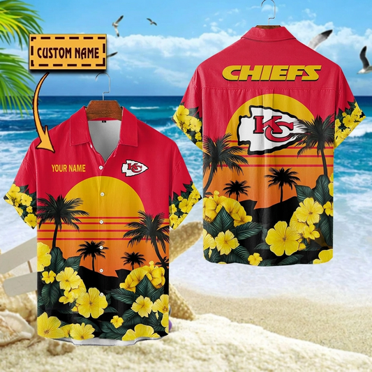 NFL x KC Football Palm Trees Flower Custom Name Hawaiian Shirt HLP 070526 LBN