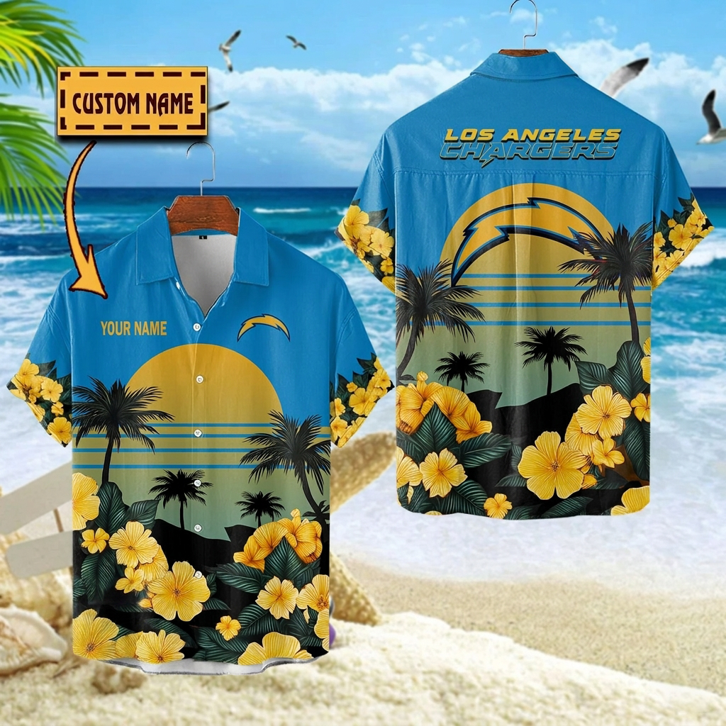 NFL x LAC Football Palm Trees Flower Custom Name Hawaiian Shirt HLP 070526 LBN