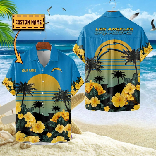NFL x LAC Football Palm Trees Flower Custom Name Hawaiian Shirt HLP 070526 LBN