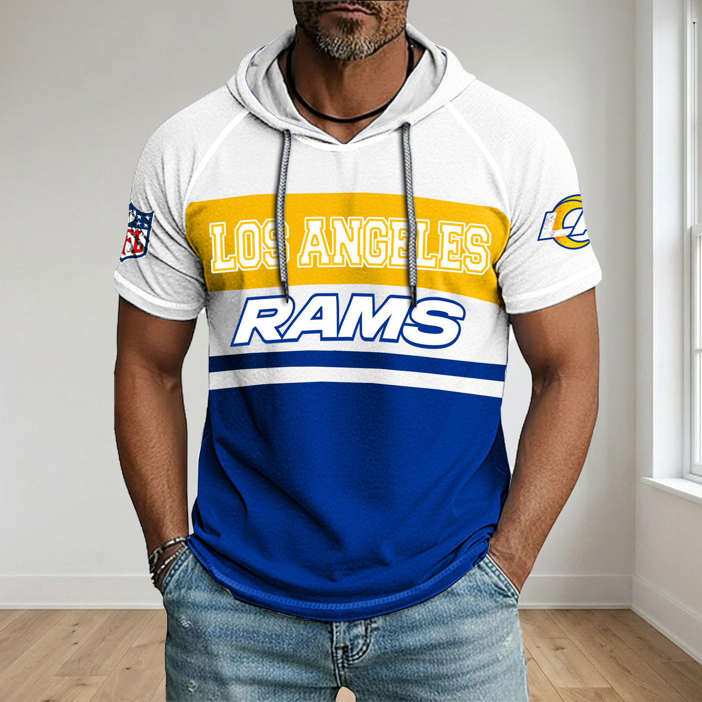 NFL x LAR Football Hooded Short Sleeve Shirt HLP 280426 HLPHUONG