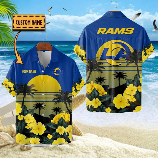 NFL x LAR Football Palm Trees Flower Custom Name Hawaiian Shirt HLP 070526 LBN