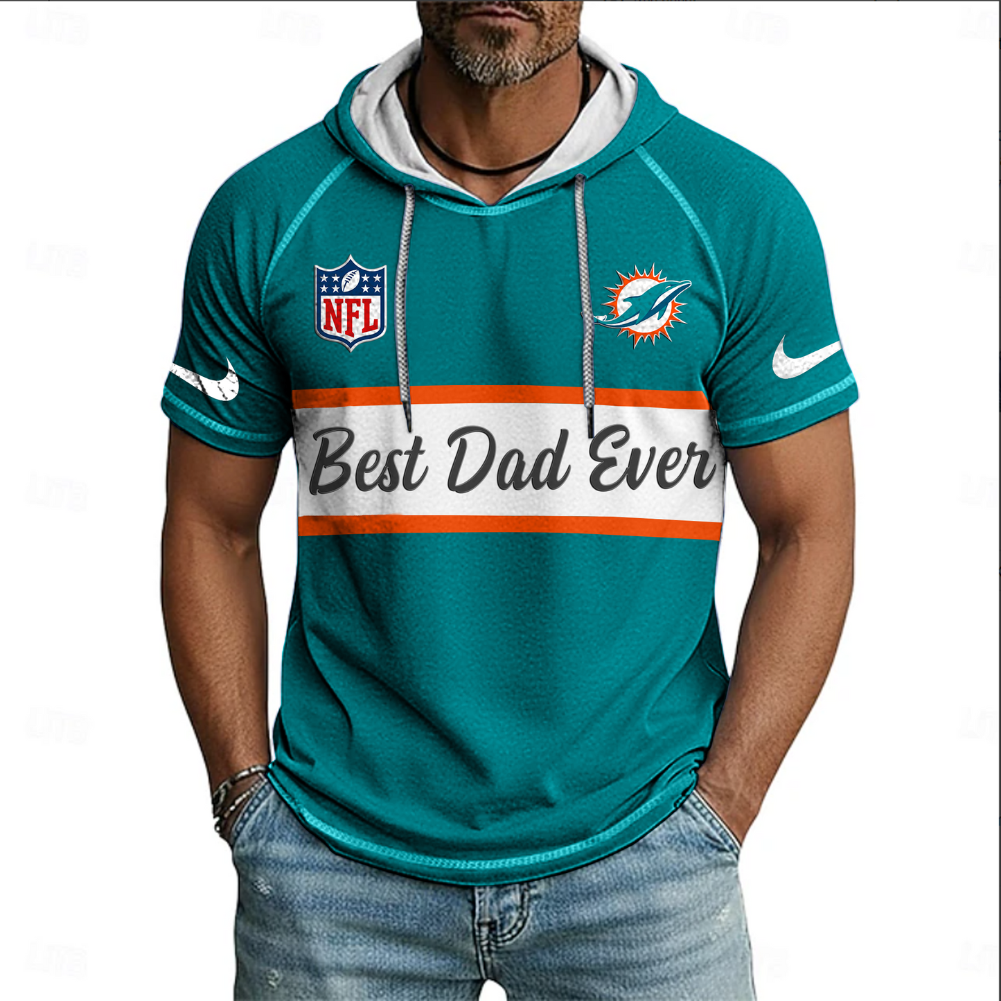 NFL x MIA Best Dad Hooded Short Sleeve Shirt HLP 220426 HLPHUONG