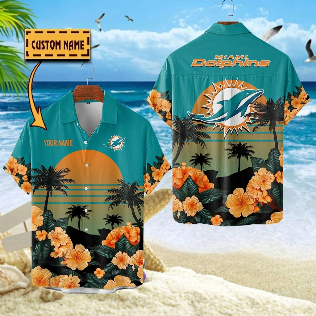 NFL x MIA Football Palm Trees Flower Custom Name Hawaiian Shirt HLP 070526 LBN