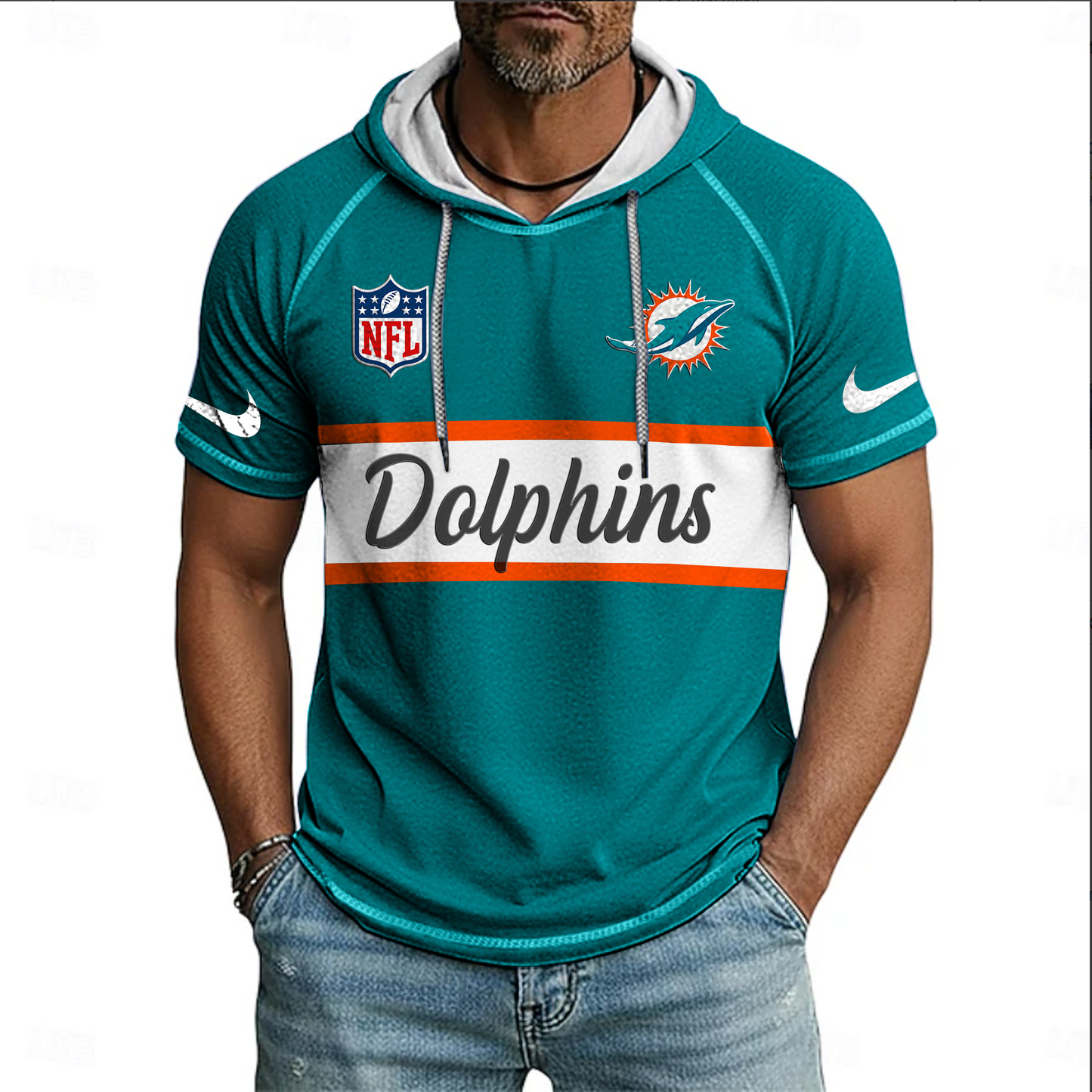 NFL x MIA Sport Hooded Short Sleeve Shirt HLP 20426 HLPHUONG