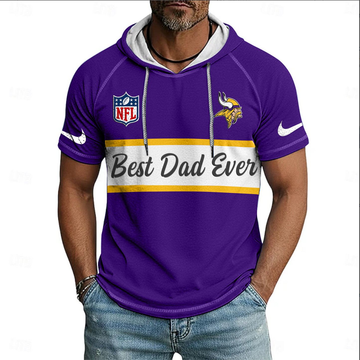 NFL x MIN Best Dad Hooded Short Sleeve Shirt HLP 220426 HLPHUONG