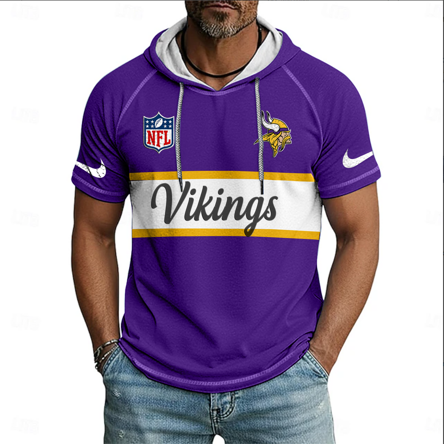 NFL x MIN Sport Hooded Short Sleeve Shirt HLP 20426 HLPHUONG
