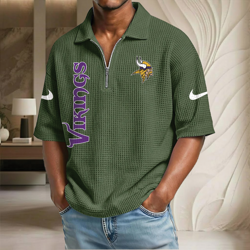 NFL x MIN Waffle Half-Zip Polo Shirt HLP 070326 HLPHUONG