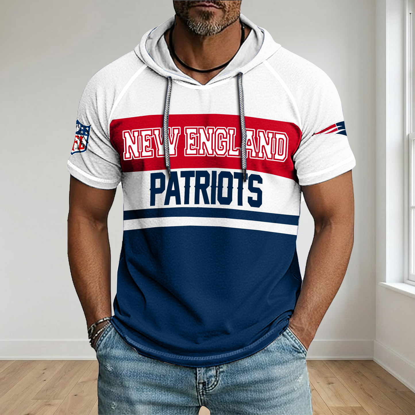 NFL x NE Football Hooded Short Sleeve Shirt HLP 280426 HLPHUONG