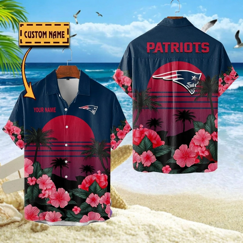 NFL x NE Football Palm Trees Flower Custom Name Hawaiian Shirt HLP 070526 LBN