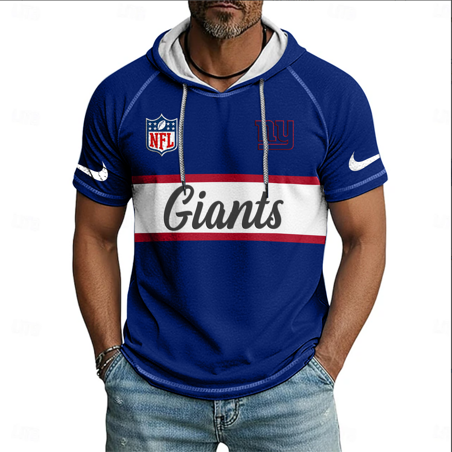 NFL x NYG Sport Hooded Short Sleeve Shirt HLP 20426 HLPHUONG