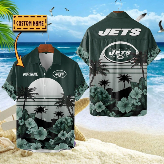 NFL x NYJ Football Palm Trees Flower Custom Name Hawaiian Shirt HLP 070526 LBN
