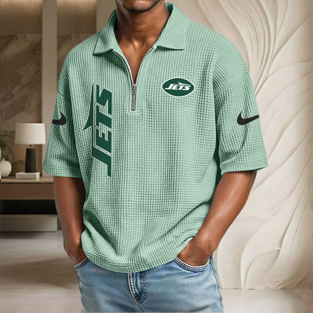 NFL x NYJ Waffle Half-Zip Polo Shirt HLP 070326 HLPHUONG