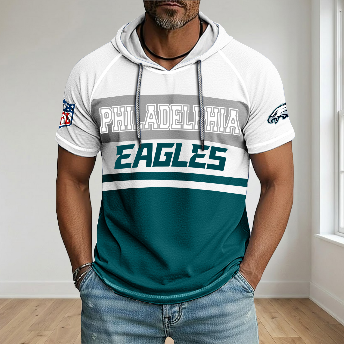 NFL x PHI Football Hooded Short Sleeve Shirt HLP 280426 HLPHUONG