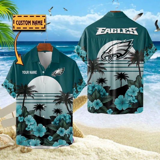 NFL x PHI Football Palm Trees Flower Custom Name Hawaiian Shirt HLP 070526 LBN