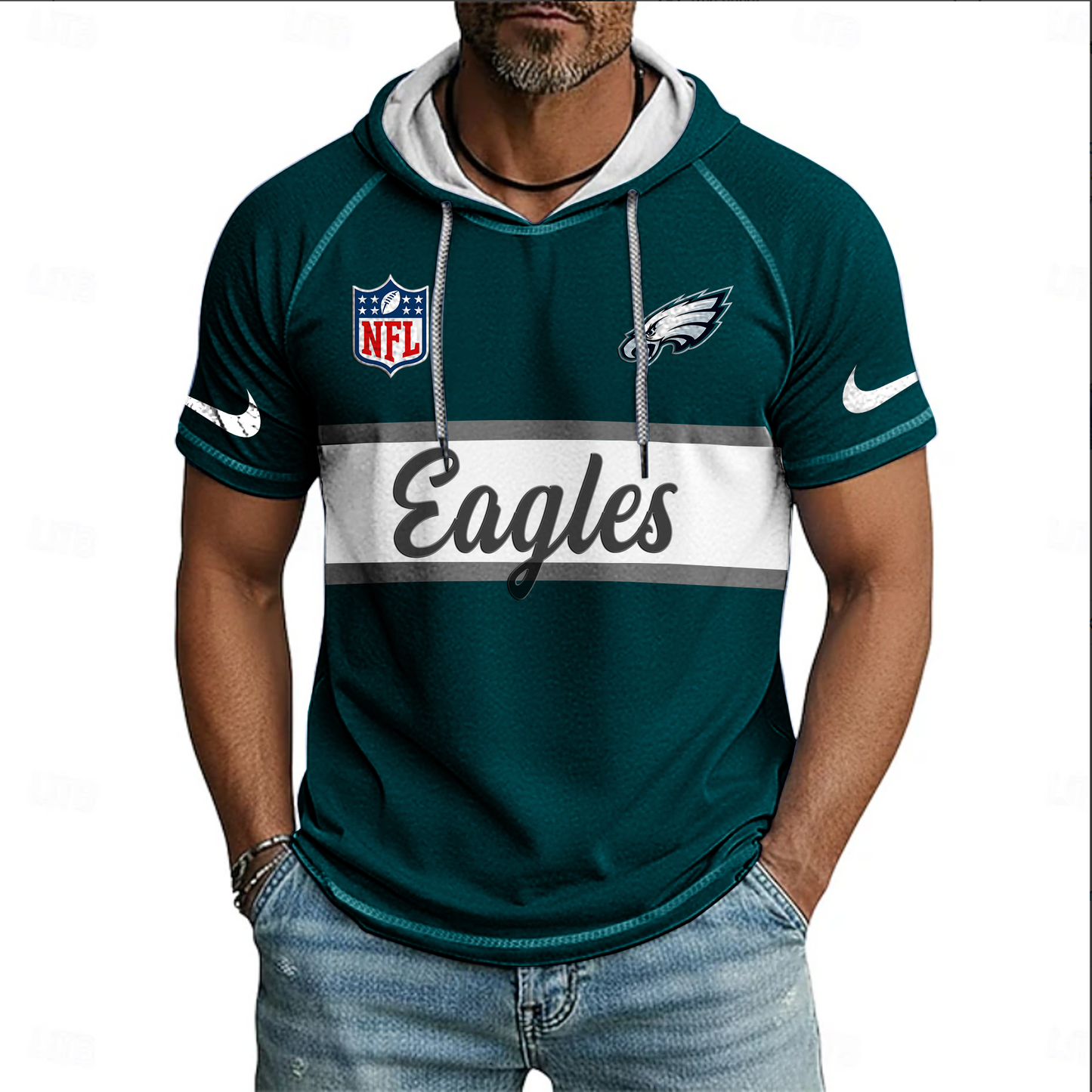 NFL x PHI Sport Hooded Short Sleeve Shirt HLP 20426 HLPHUONG