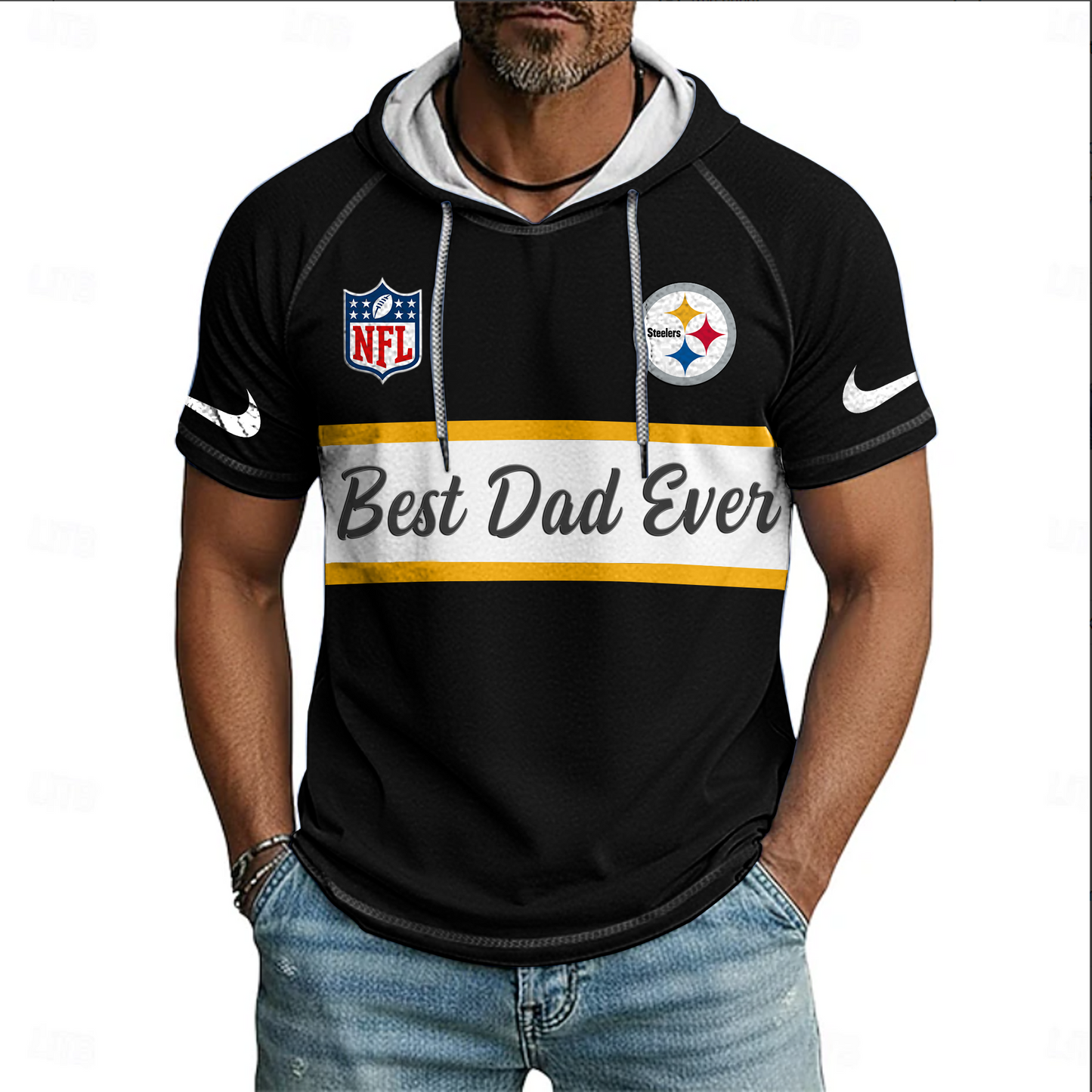 NFL x PIT Best Dad Hooded Short Sleeve Shirt HLP 220426 HLPHUONG