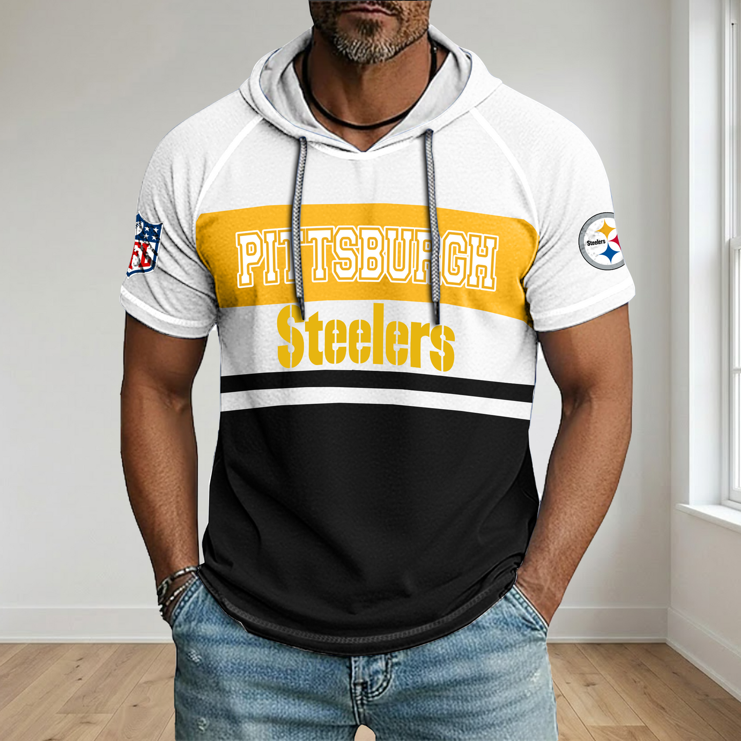 NFL x PIT Football Hooded Short Sleeve Shirt HLP 280426 HLPHUONG